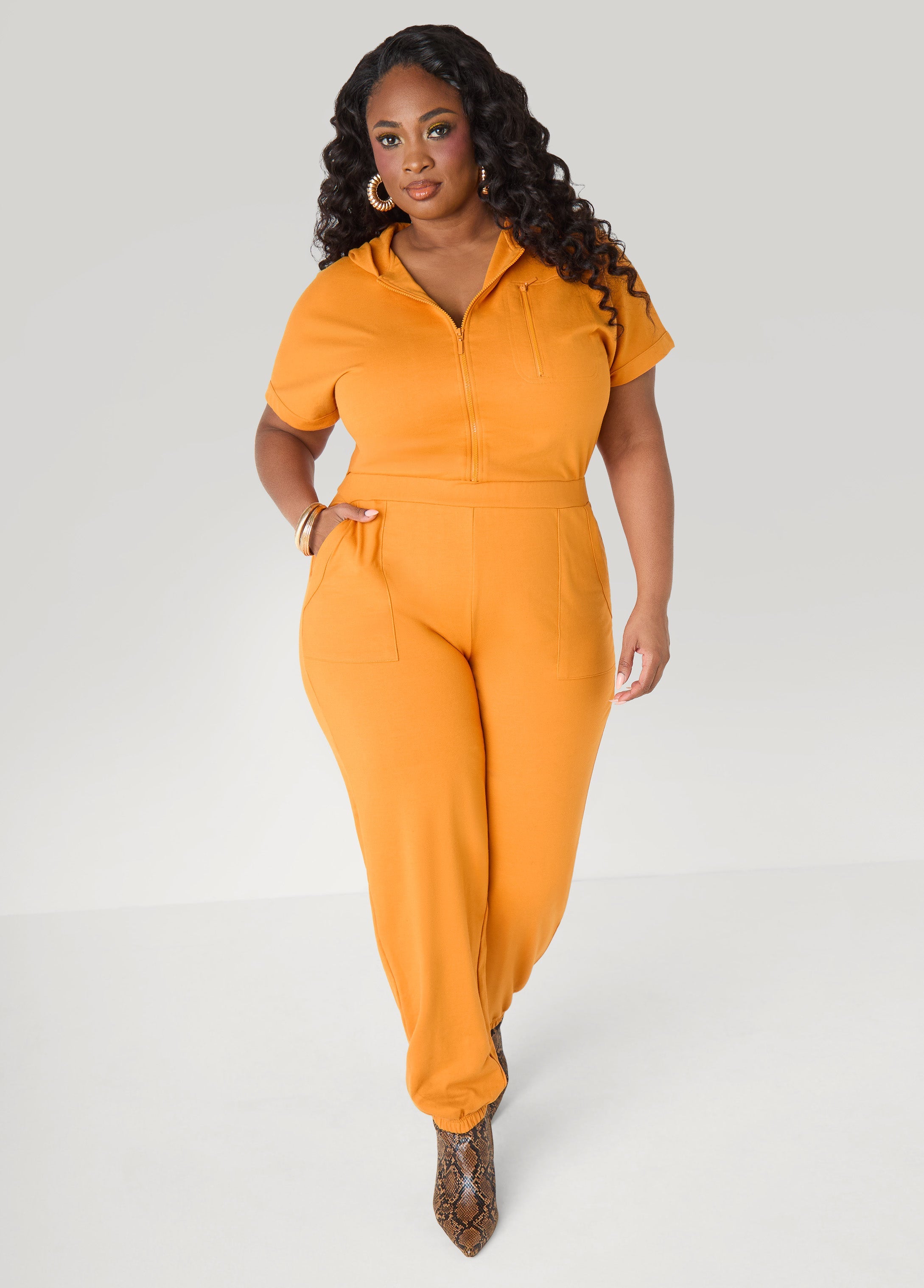 French Terry Joggers Jumpsuit Desert Sun | Ashley Stewart