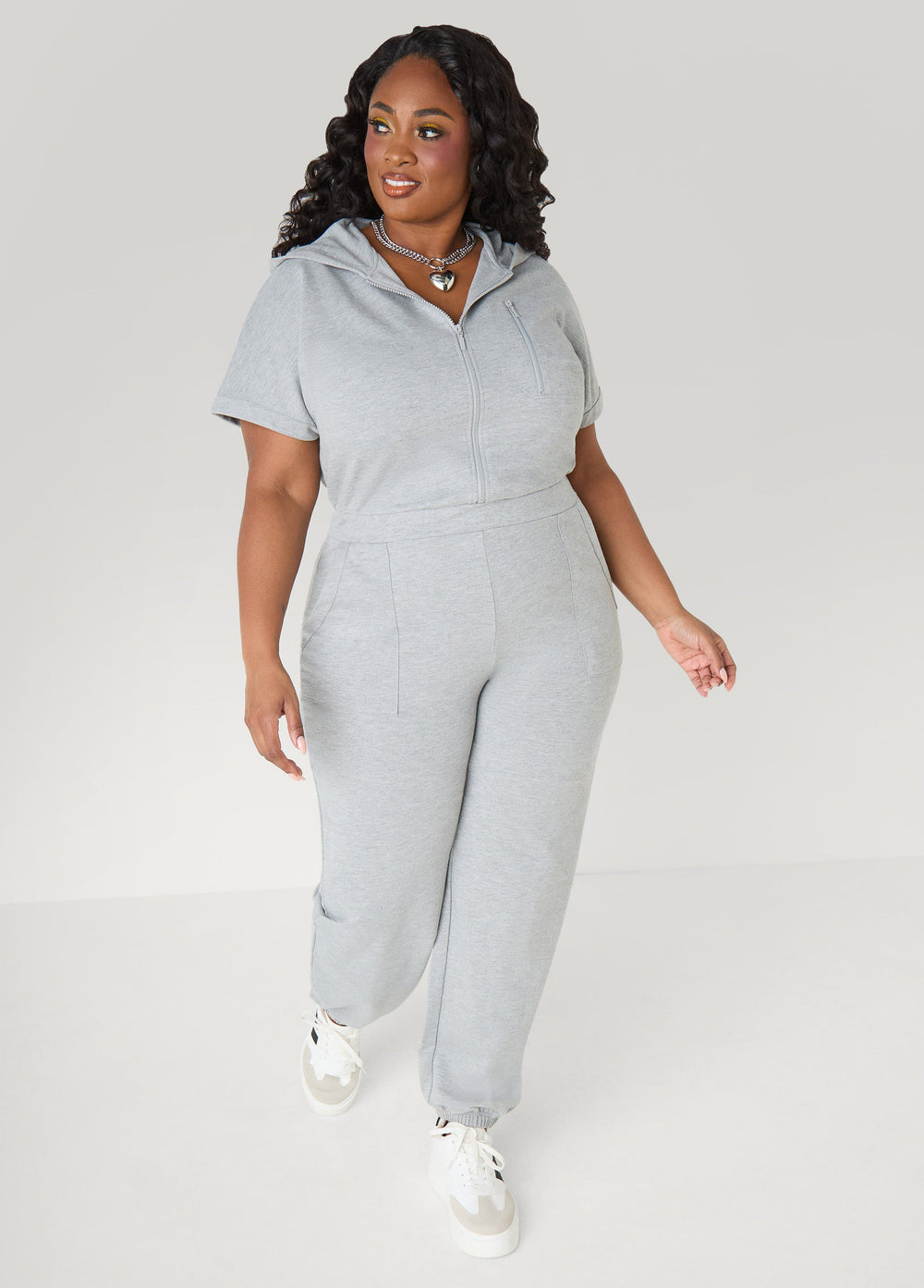 French Terry Joggers Jumpsuit Desert Sun | Ashley Stewart