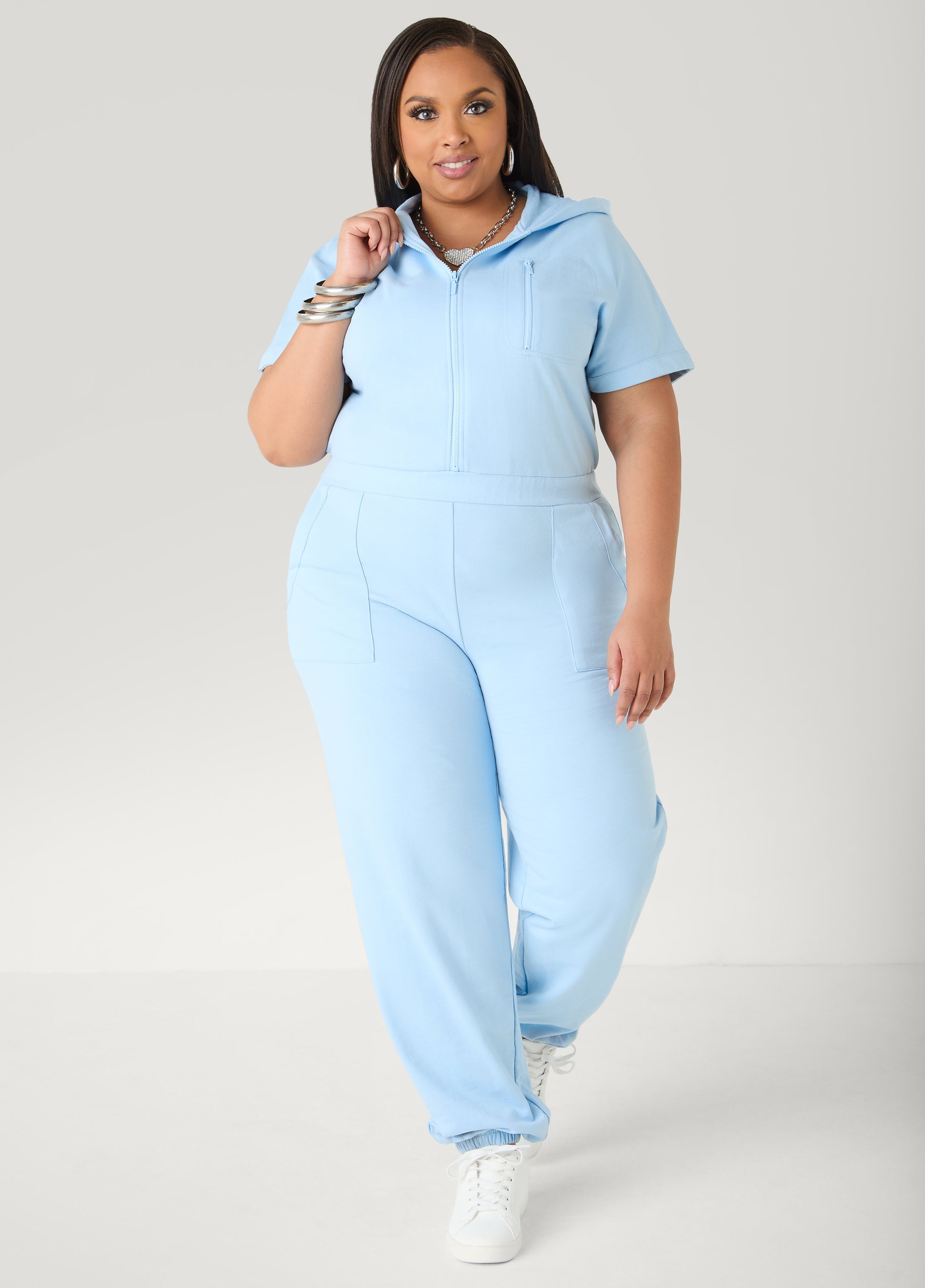 French Terry Joggers Jumpsuit Desert Sun | Ashley Stewart