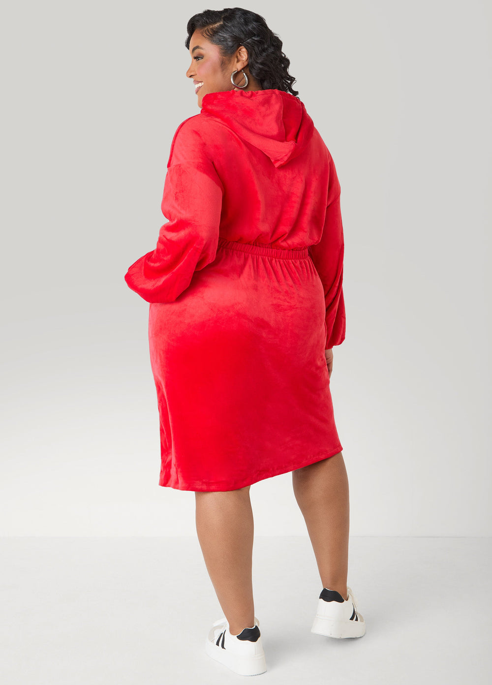Hooded Velour Dress Barbados Cherry | Ashley Stewart