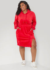 Hooded Velour Dress Barbados Cherry | Ashley Stewart