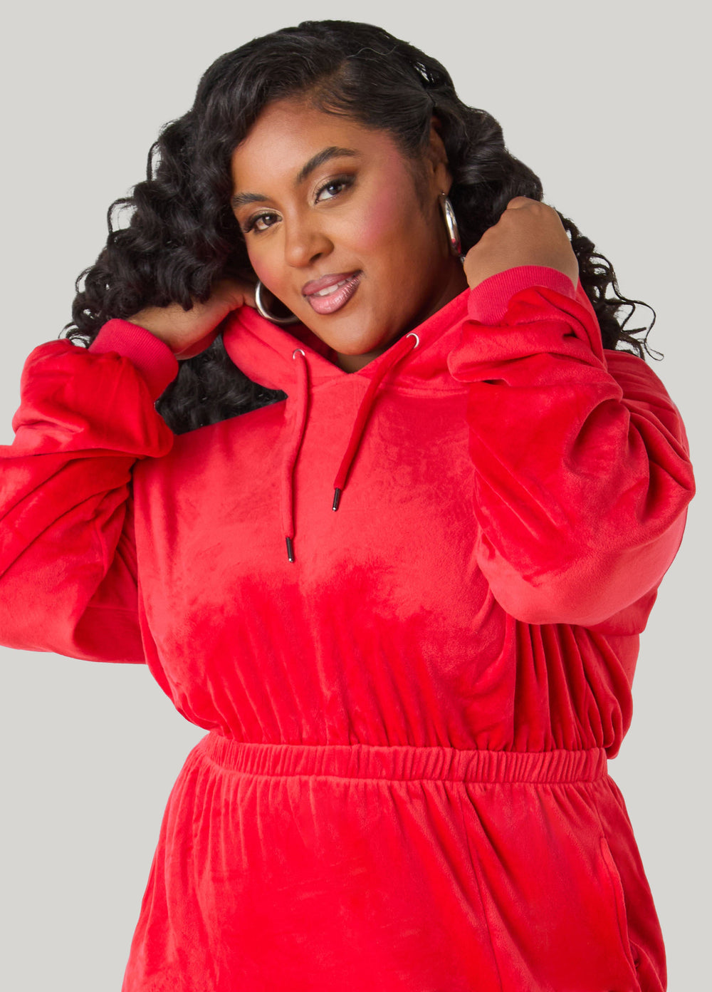 Hooded Velour Dress Barbados Cherry | Ashley Stewart