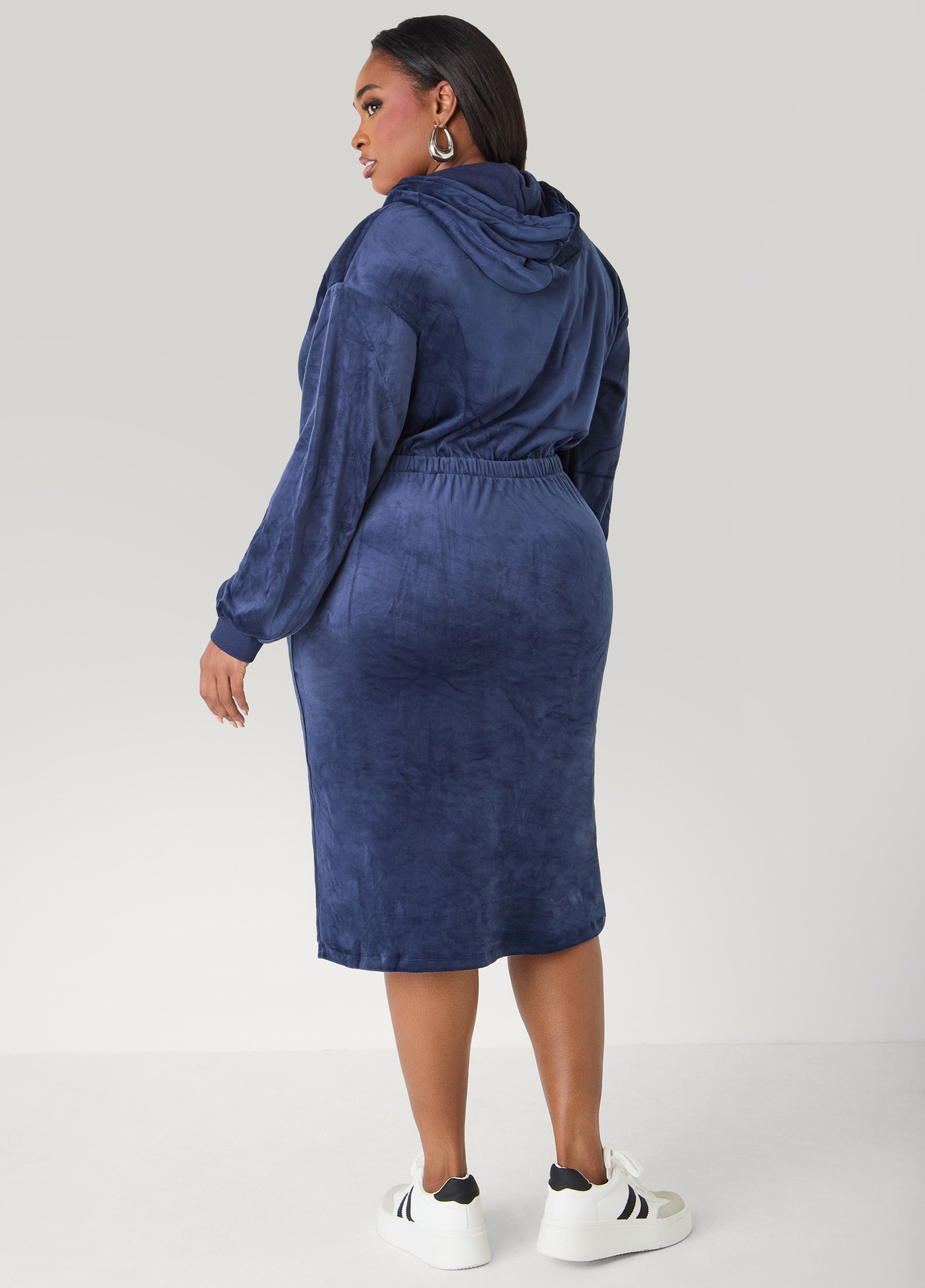 Hooded Velour Dress Barbados Cherry | Ashley Stewart