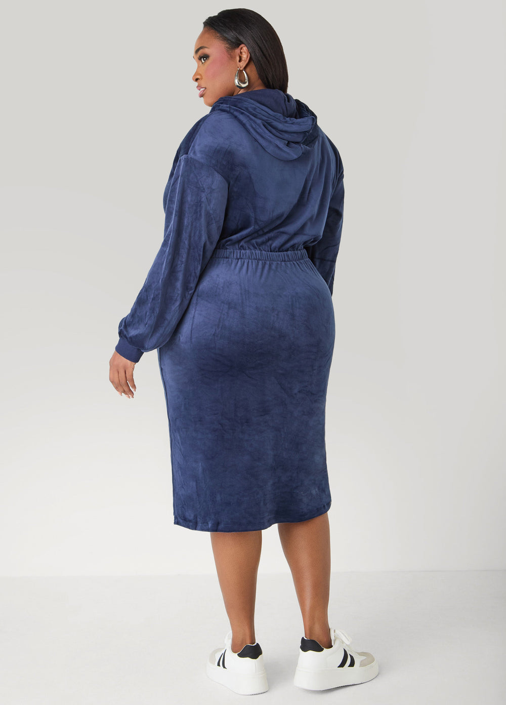 Hooded Velour Dress Barbados Cherry | Ashley Stewart