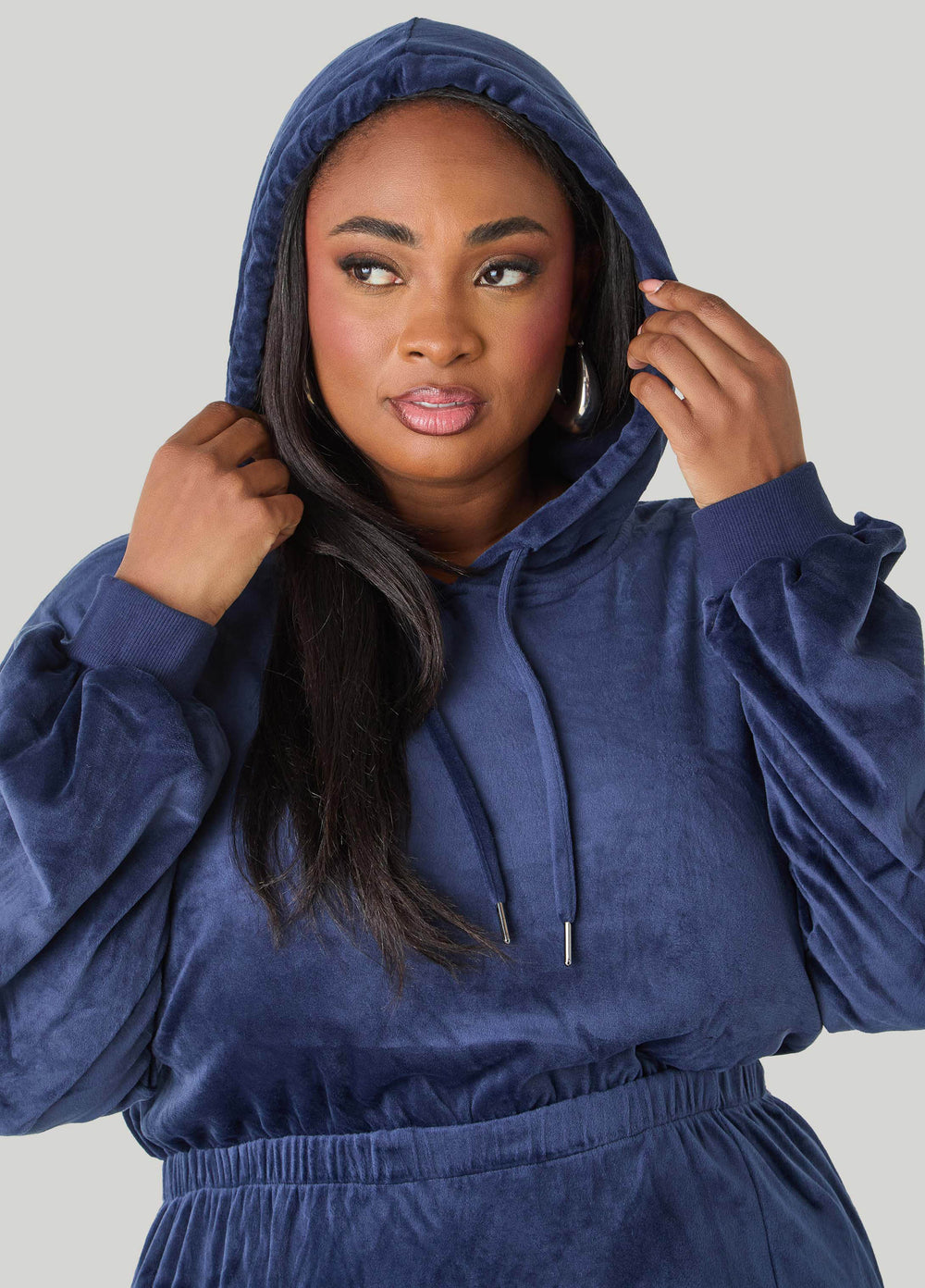 Hooded Velour Dress Barbados Cherry | Ashley Stewart