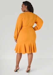Flounced Seam Detailed Dress Desert Sun | Ashley Stewart