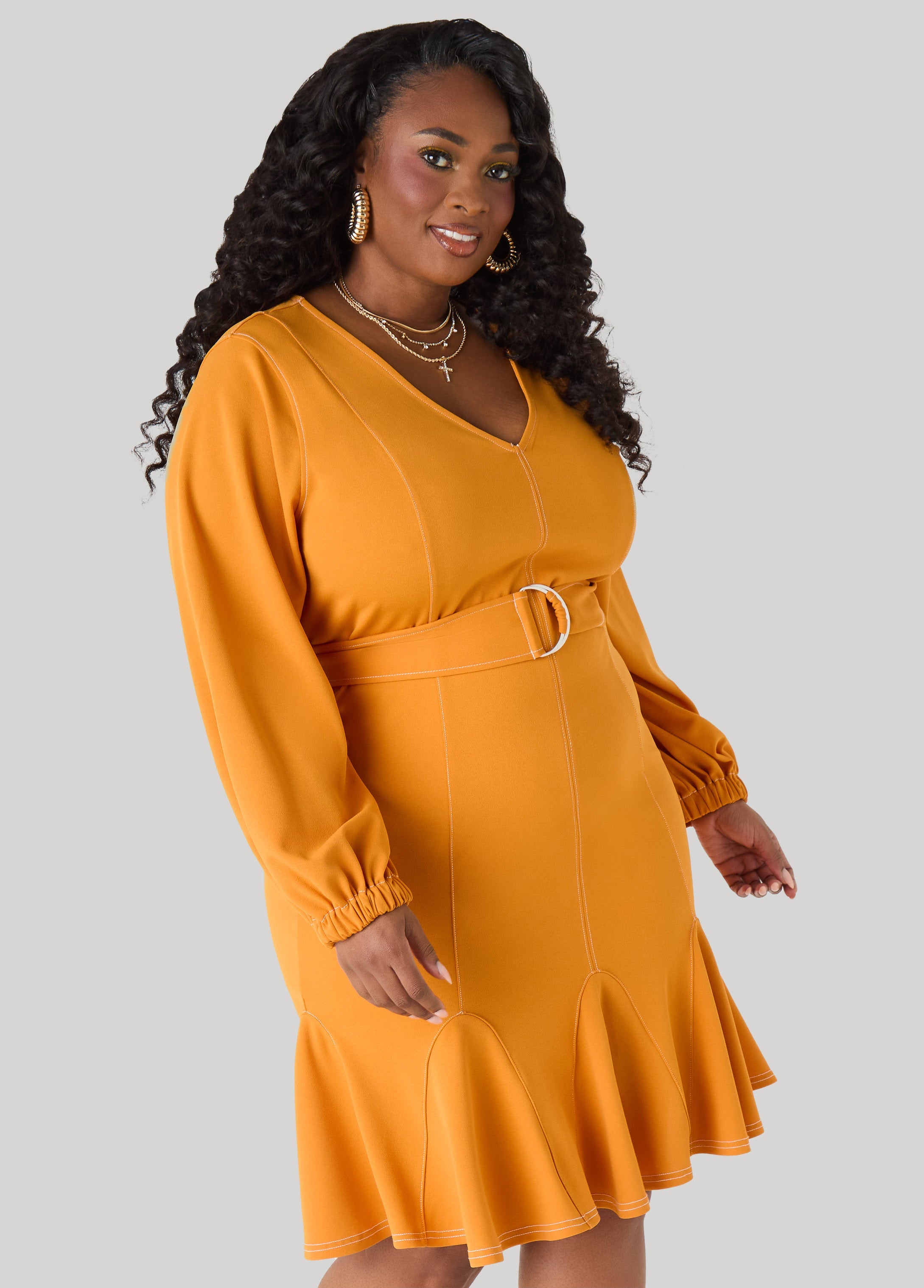 Flounced Seam Detailed Dress Desert Sun | Ashley Stewart