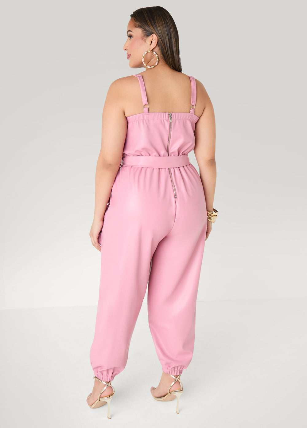 Faux Leather Joggers Jumpsuit Olive Night | Ashley Stewart