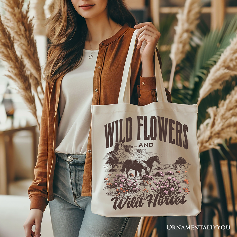 Wild Flowers And Horses Tote Bag White | Ashley Stewart
