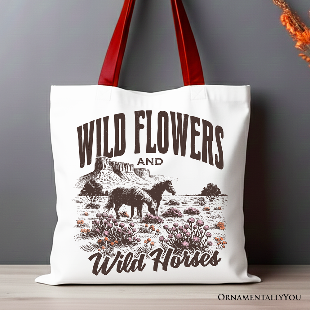 Wild Flowers And Horses Tote Bag White | Ashley Stewart