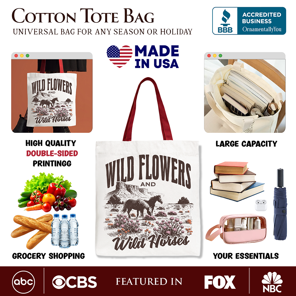 Wild Flowers And Horses Tote Bag White | Ashley Stewart