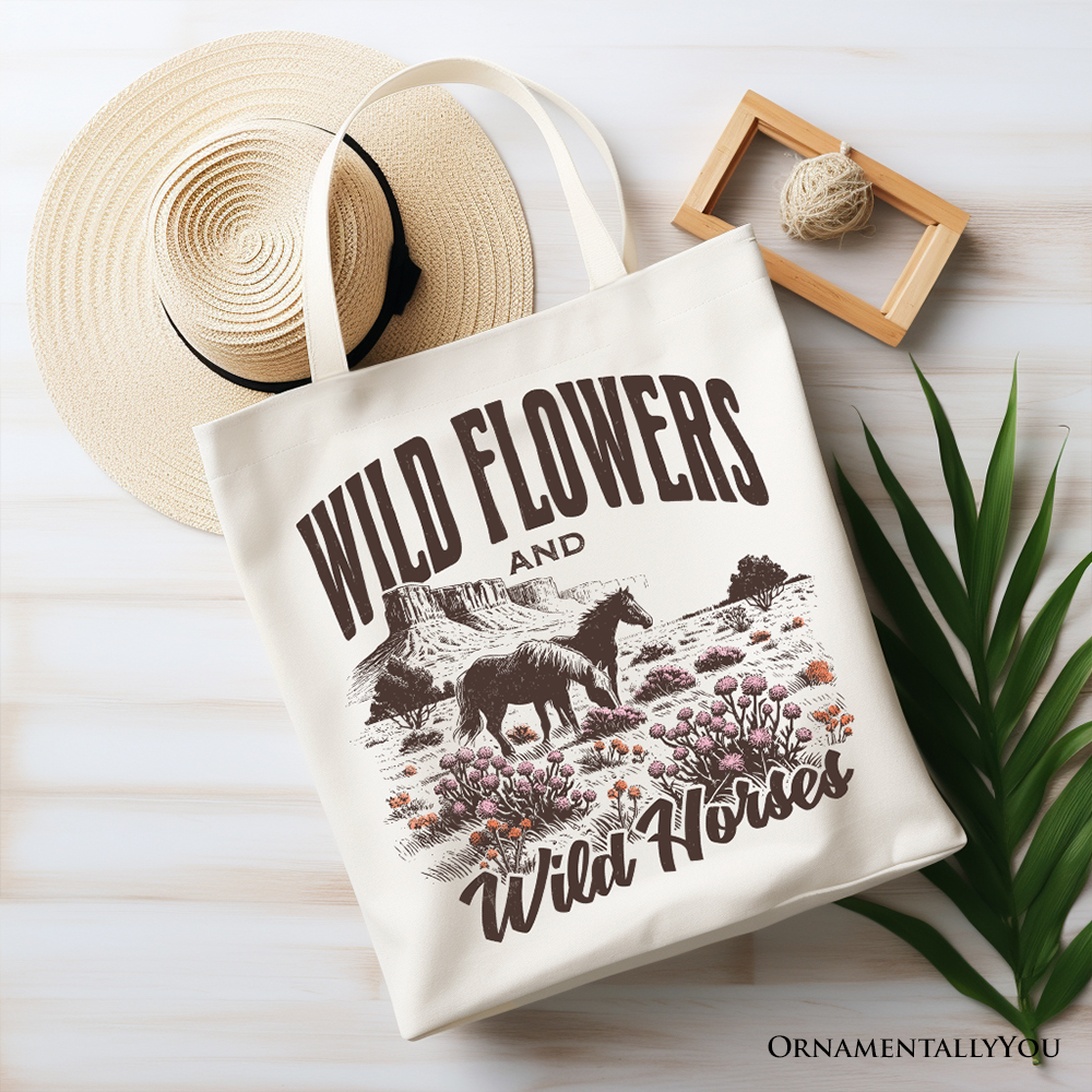Wild Flowers And Horses Tote Bag White | Ashley Stewart