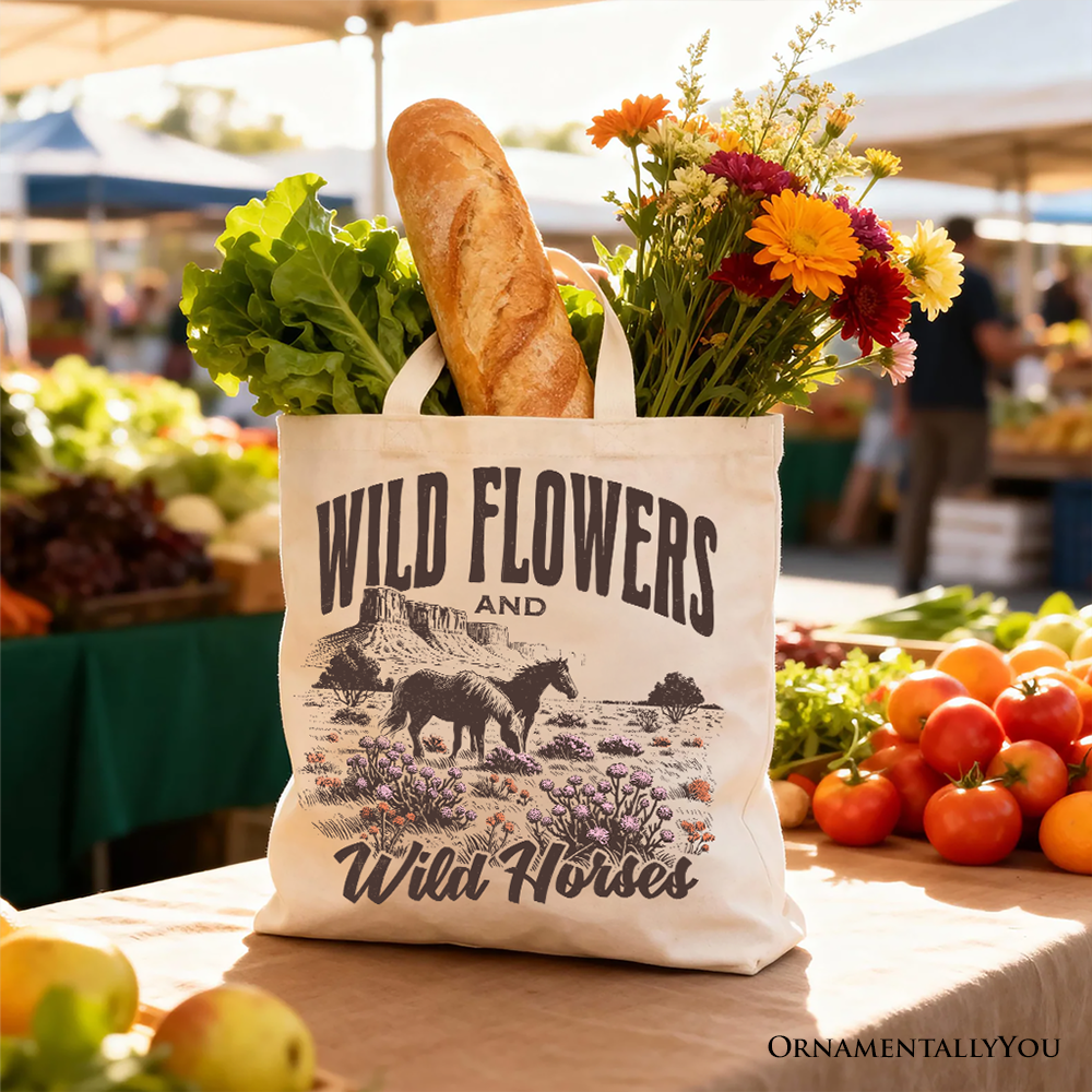 Wild Flowers And Horses Tote Bag White | Ashley Stewart