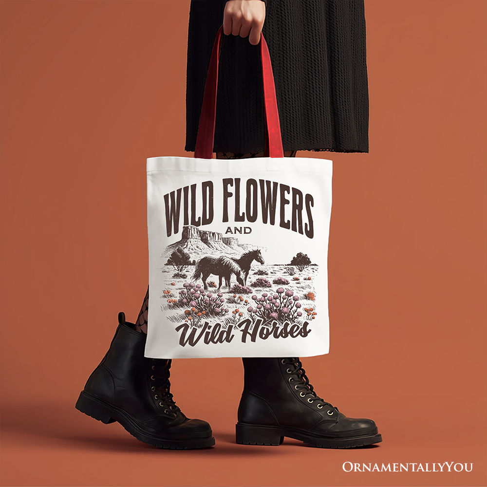 Wild Flowers And Horses Tote Bag White | Ashley Stewart