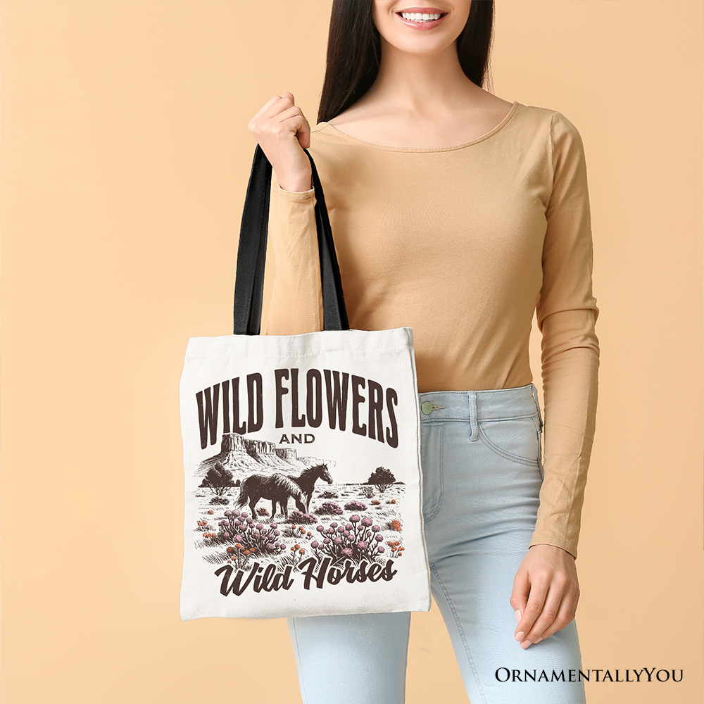 Wild Flowers And Horses Tote Bag White | Ashley Stewart