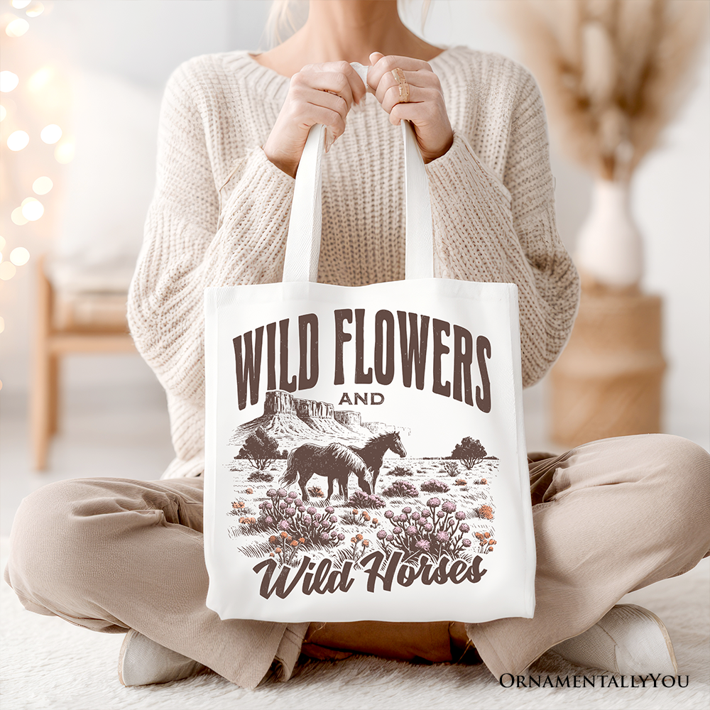 Wild Flowers And Horses Tote Bag White | Ashley Stewart
