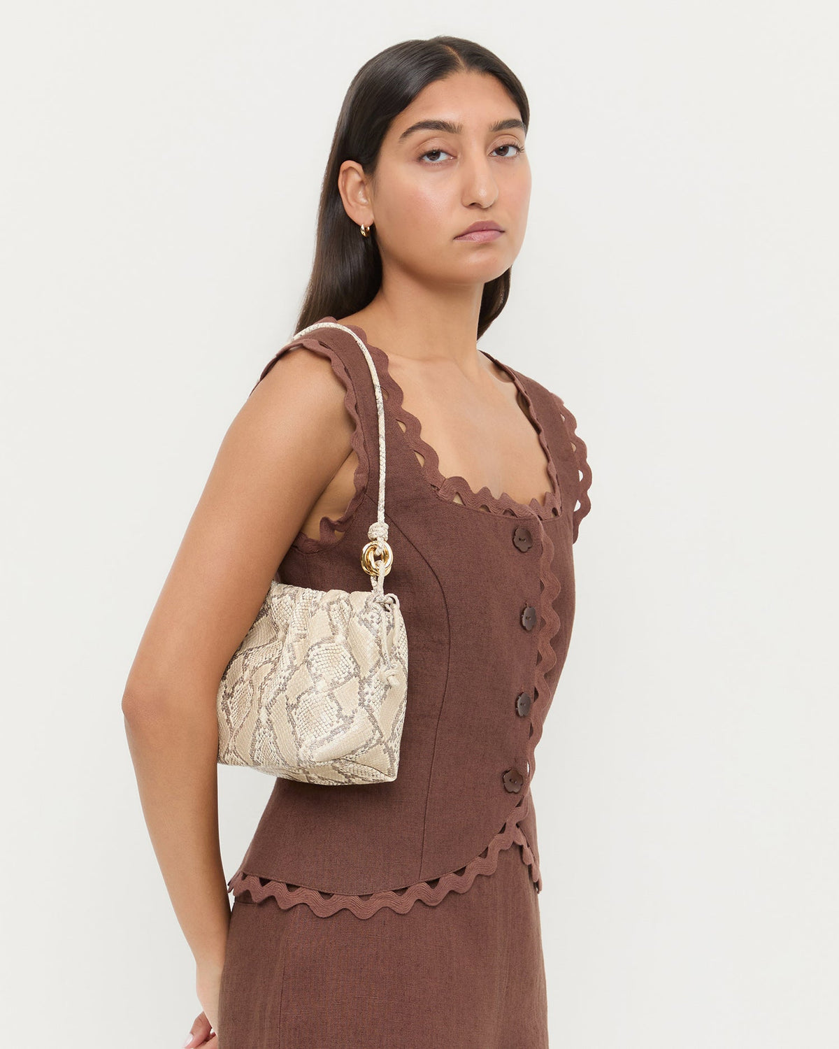 Loeffler Randall Kiri Snake Leather Shoulder Bag