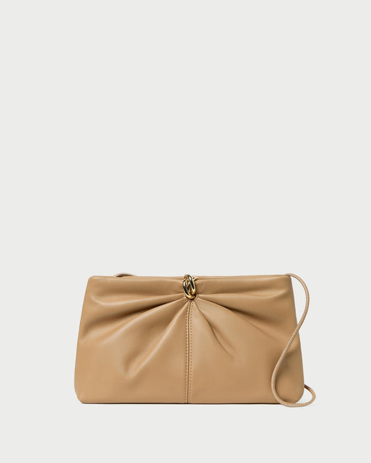 Loeffler Randall Corrine Khaki Leather Gathered Clutch