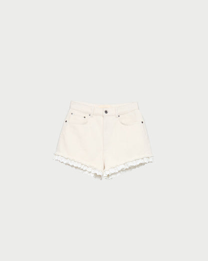 Loeffler Randall Kay Lace-Trimmed Denim Shorts
