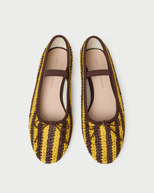 Loeffler Randall Leonie Yellow/Brown Crochet Ballet Flat
