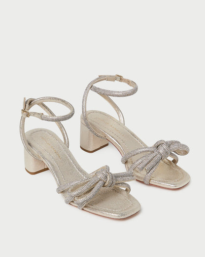 Loeffler Randall Mikel Cappuccino Bow Mid-Heel Sandal