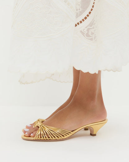 Loeffler Randall Dixie Gold Leather Kitten Heel