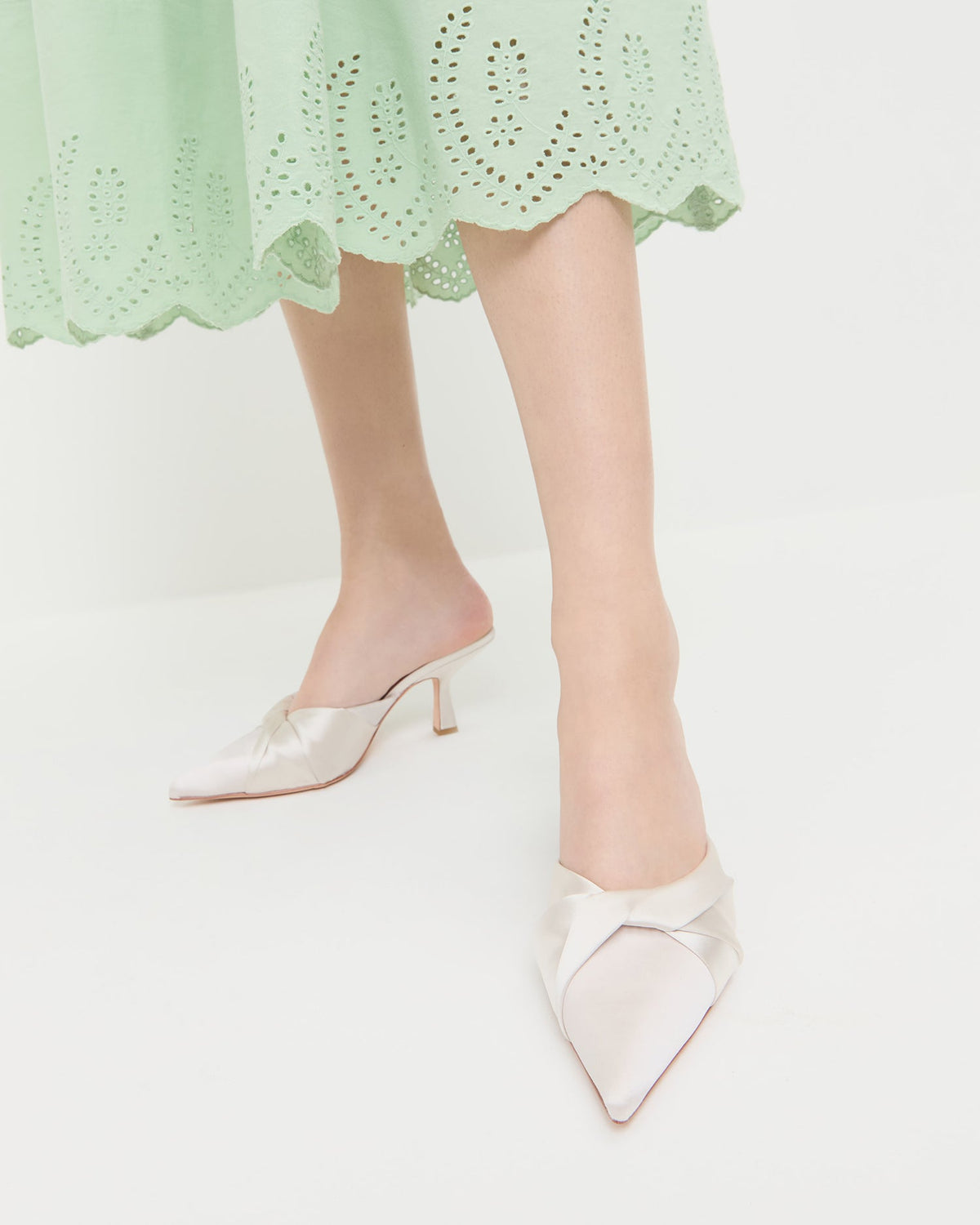 Loeffler Randall Tyla Cream Satin Twisted Mule