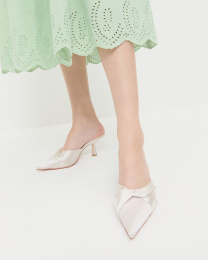 Loeffler Randall Tyla Cream Satin Twisted Mule