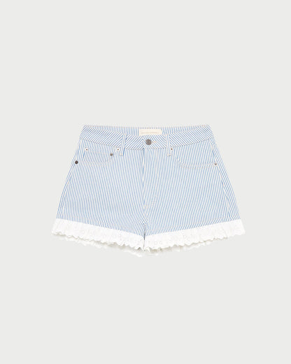 Loeffler Randall Kay Lace-Trimmed Denim Shorts