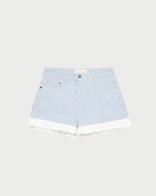 Loeffler Randall Kay Lace-Trimmed Denim Shorts