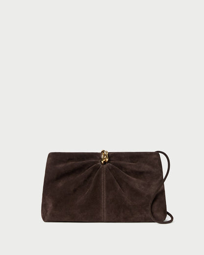 Loeffler Randall Corrine Brown Suede Gathered Clutch