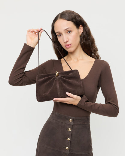 Loeffler Randall Corrine Brown Suede Gathered Clutch