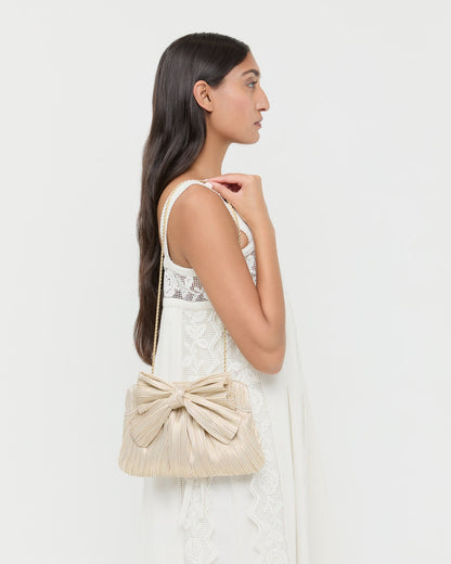 Loeffler Randall Rayne Platinum Bow Clutch