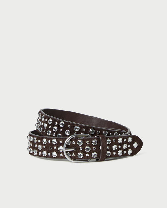 Loeffler Randall Kip Brown Suede Rhinestone Belt