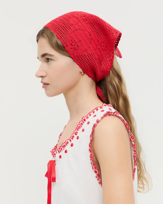 Loeffler Randall Viv Red Crochet Scarf