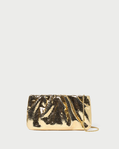 Loeffler Randall Serena Gold Snake Gathered Clutch