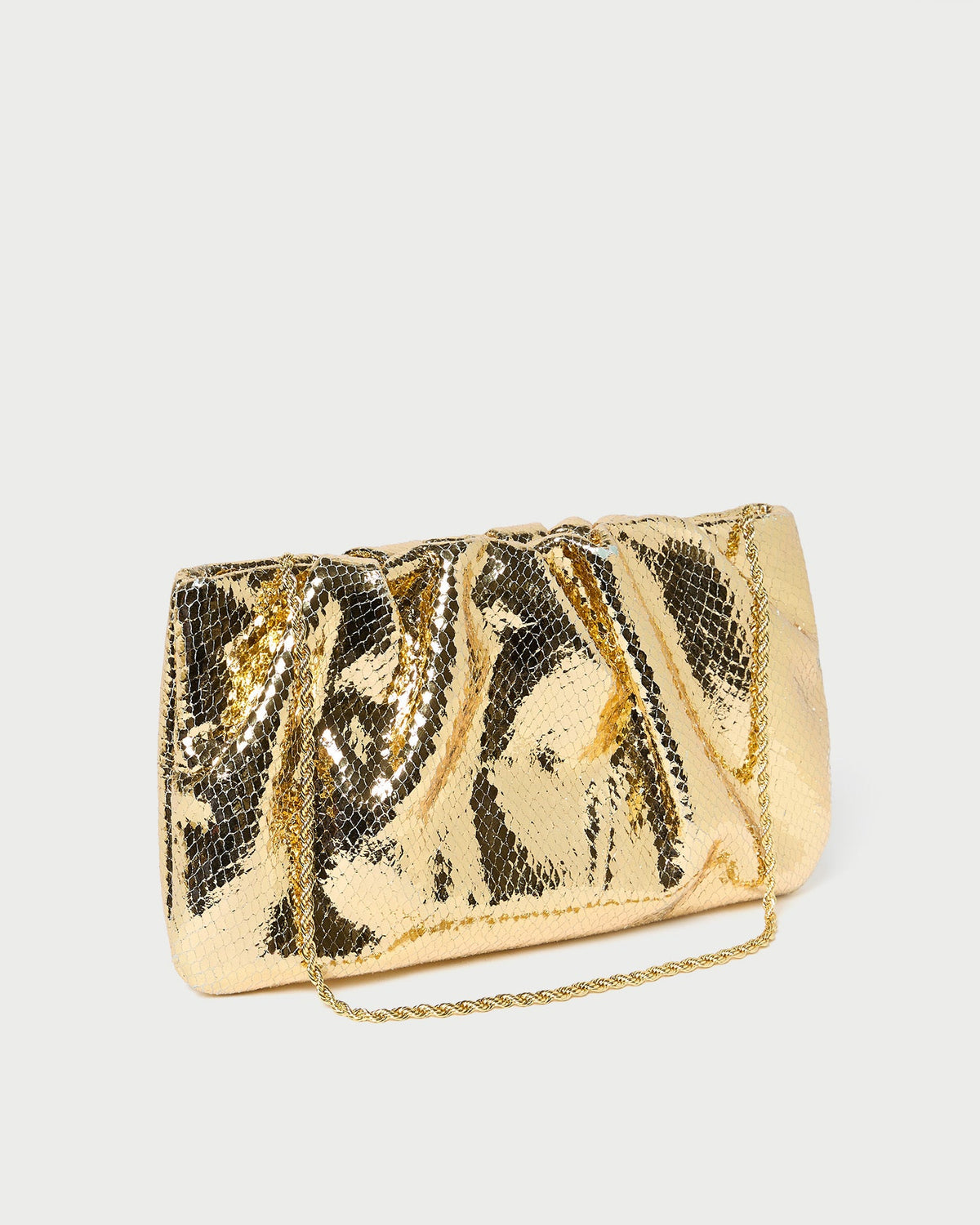 Loeffler Randall Serena Gold Snake Gathered Clutch