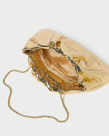 Loeffler Randall Serena Gold Snake Gathered Clutch