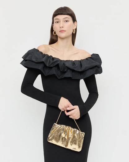 Loeffler Randall Serena Gold Snake Gathered Clutch
