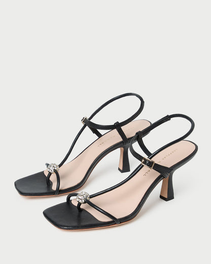 Loeffler Randall Triana Black/Crystal Mid-Heel Sandal