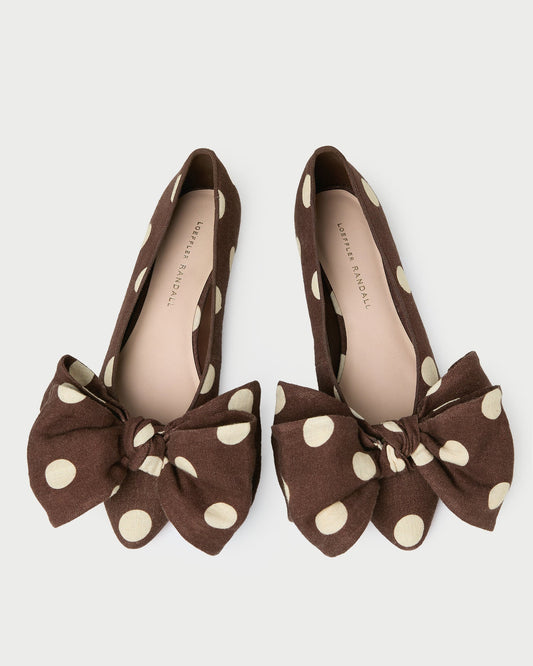 Loeffler Randall Noa Brown/Cream Linen Bow Flat