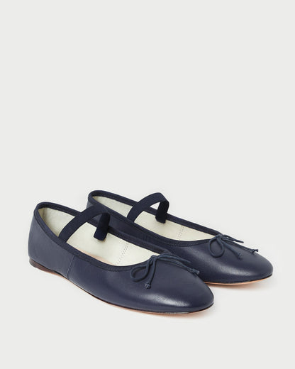 Loeffler Randall Leonie Navy Leather Ballet Flat