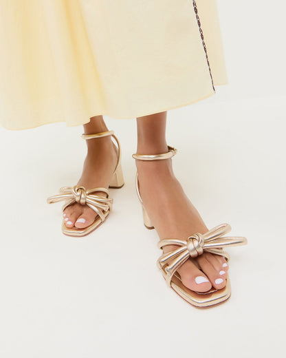Loeffler Randall Mikel Champagne Bow Mid-Heel Sandal