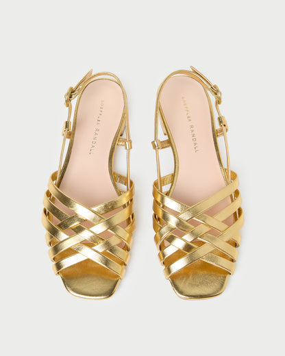 Loeffler Randall Shelly Gold Leather Flat Sandal