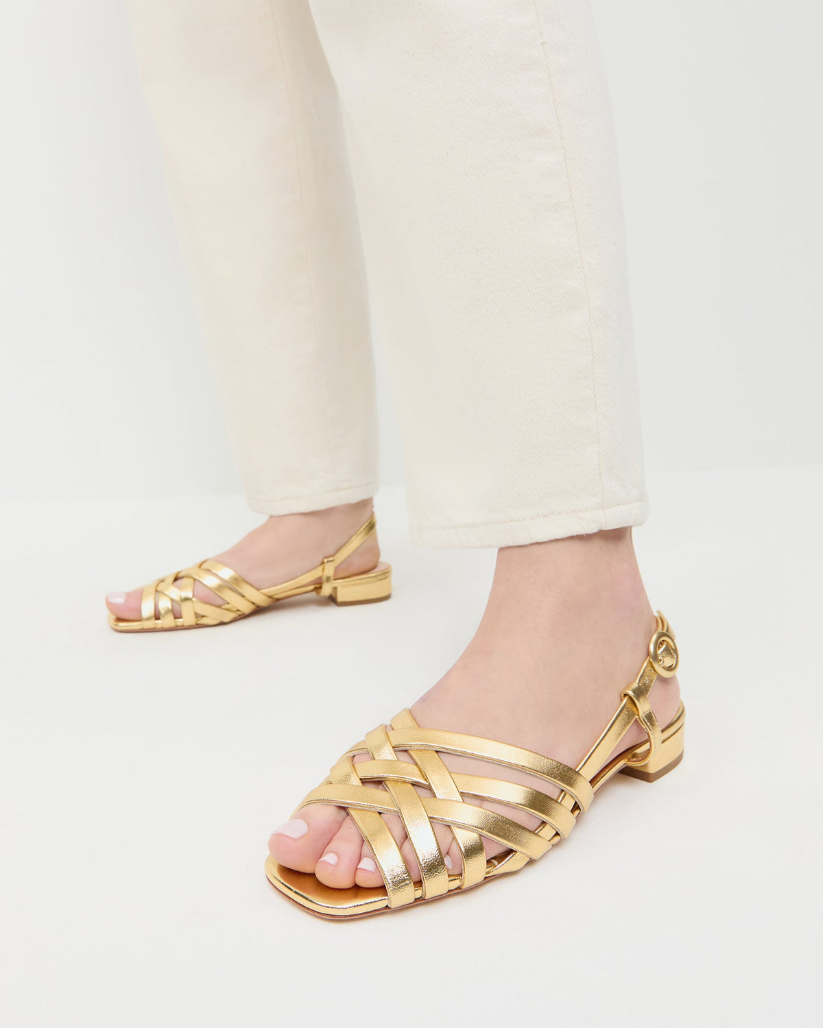 Loeffler Randall Shelly Gold Leather Flat Sandal