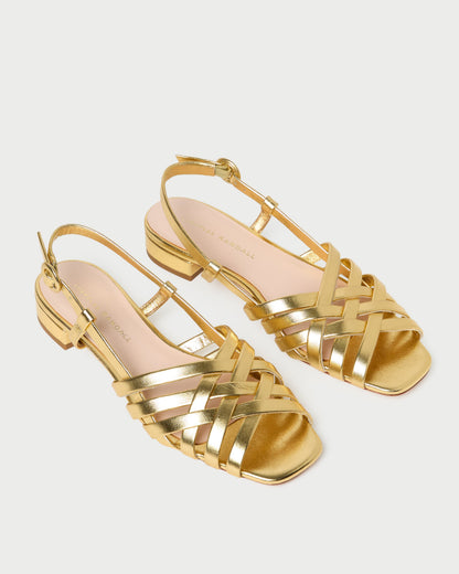 Loeffler Randall Shelly Gold Leather Flat Sandal