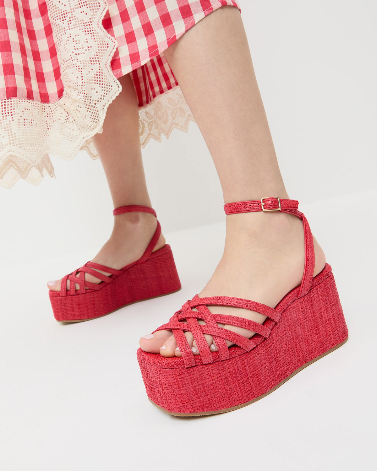 Loeffler Randall Channing Red Raffia Platform Sandal