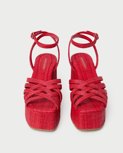 Loeffler Randall Channing Red Raffia Platform Sandal