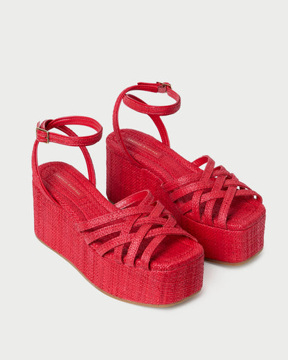 Loeffler Randall Channing Red Raffia Platform Sandal