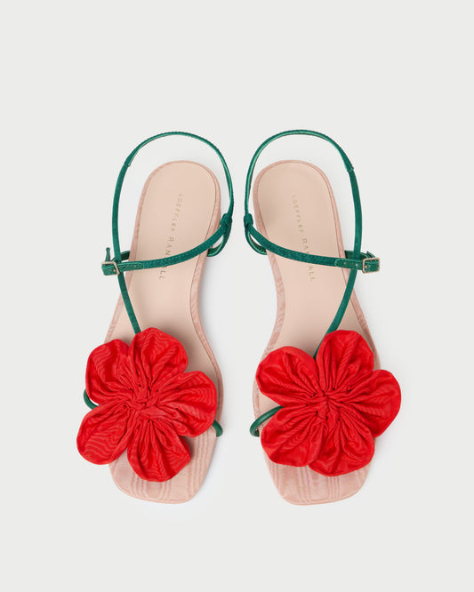Loeffler Randall Genevieve Red/Green Moiré Flower Sandal